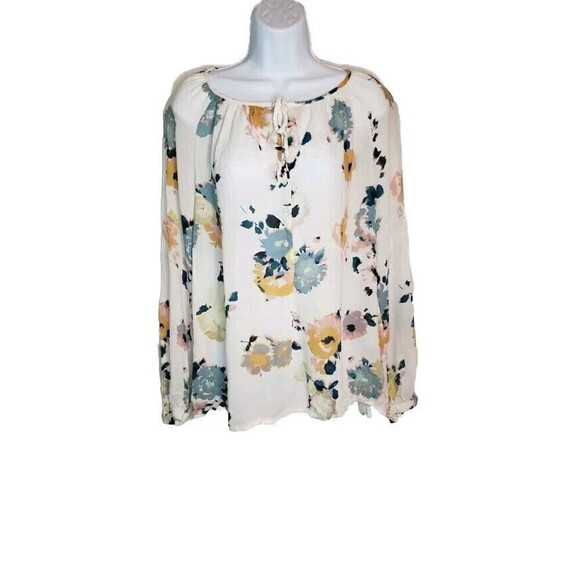 Lucky Brand Tops - Lucky Brand Women's Floral Peasant Blouse Top keyhole (Size L) Long Sleeve